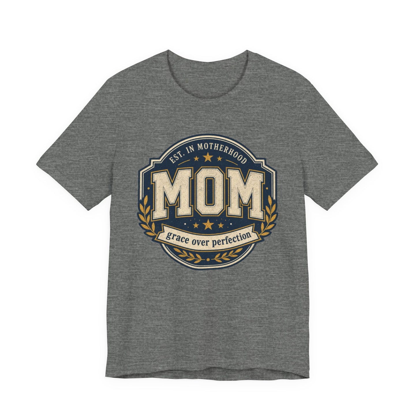 Mom Vintage Emblem Tee — "Grace Over Perfection" Mother's Day Shirt - Pearl & Wings