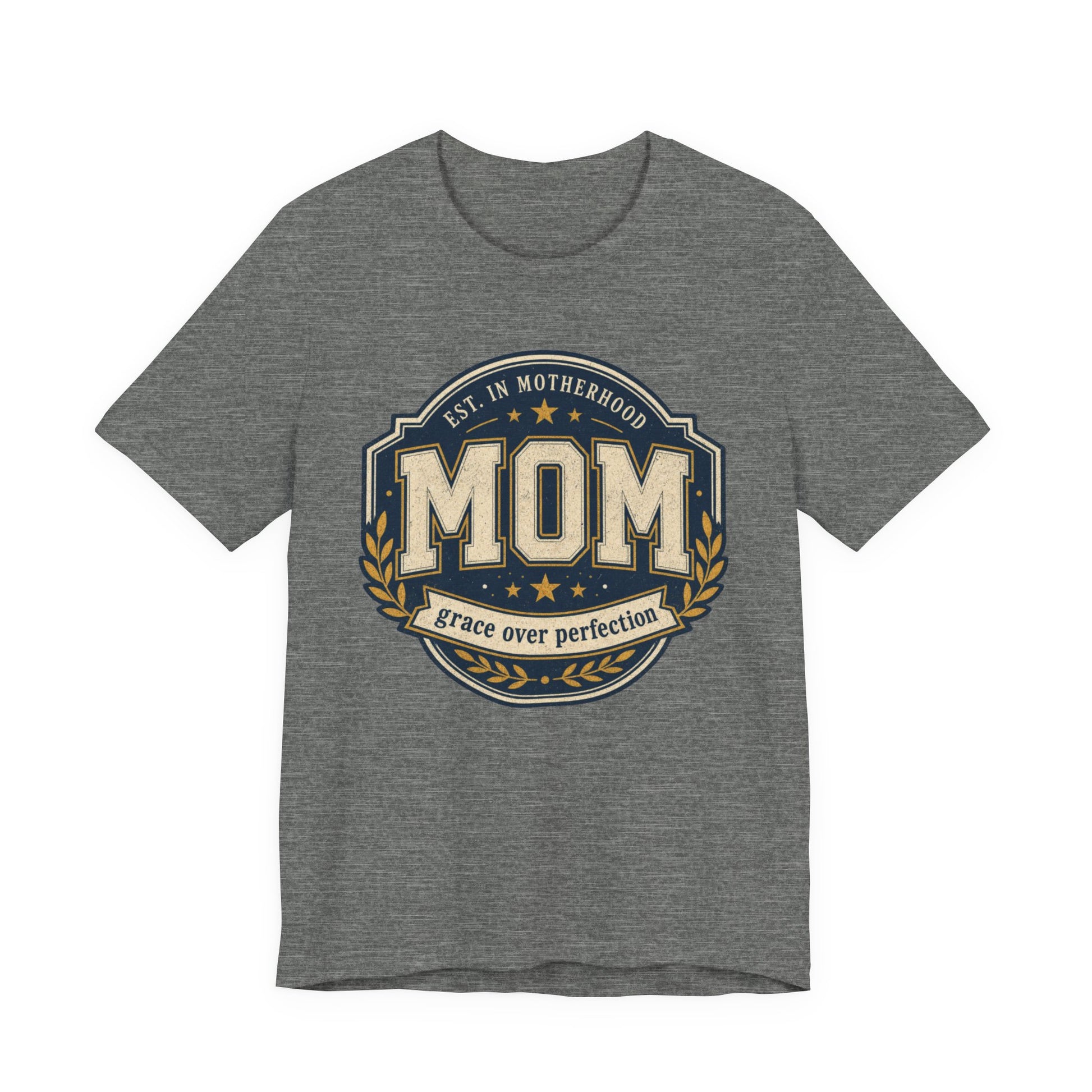 Mom Vintage Emblem Tee — "Grace Over Perfection" Mother's Day Shirt - Pearl & Wings