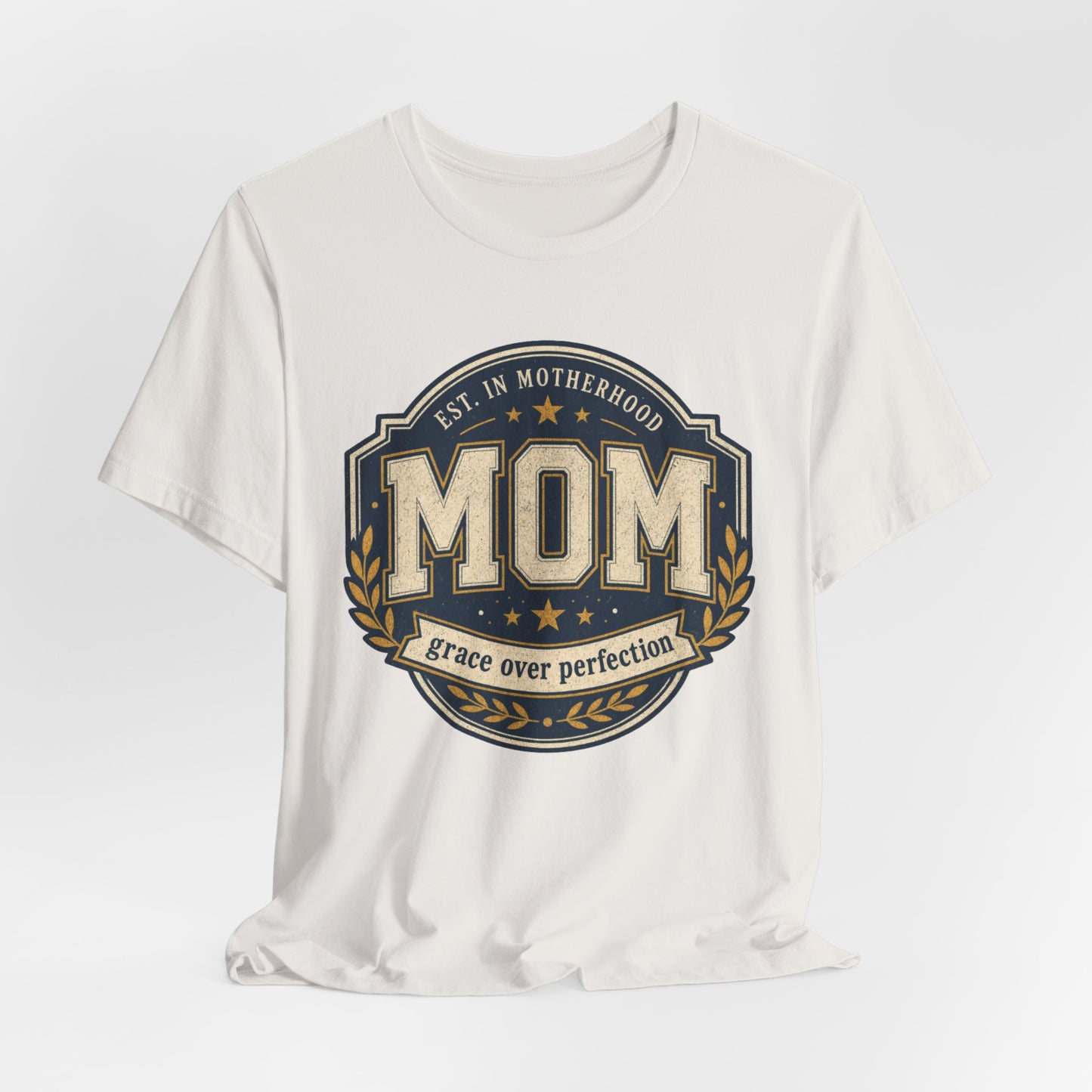 Mom Vintage Emblem Tee — "Grace Over Perfection" Mother's Day Shirt - Pearl & Wings