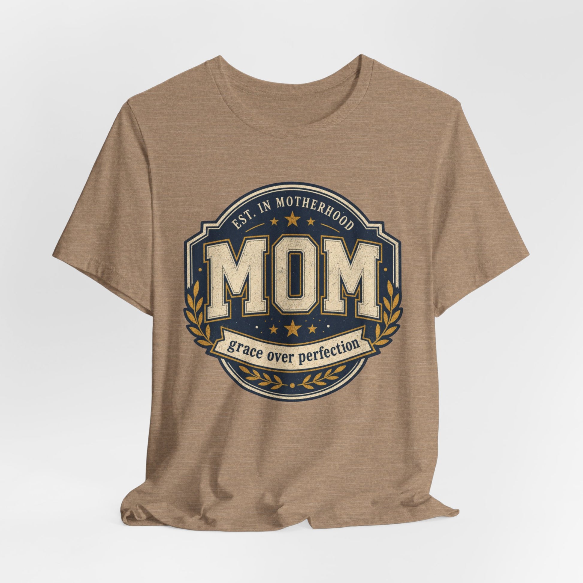 Mom Vintage Emblem Tee — "Grace Over Perfection" Mother's Day Shirt - Pearl & Wings