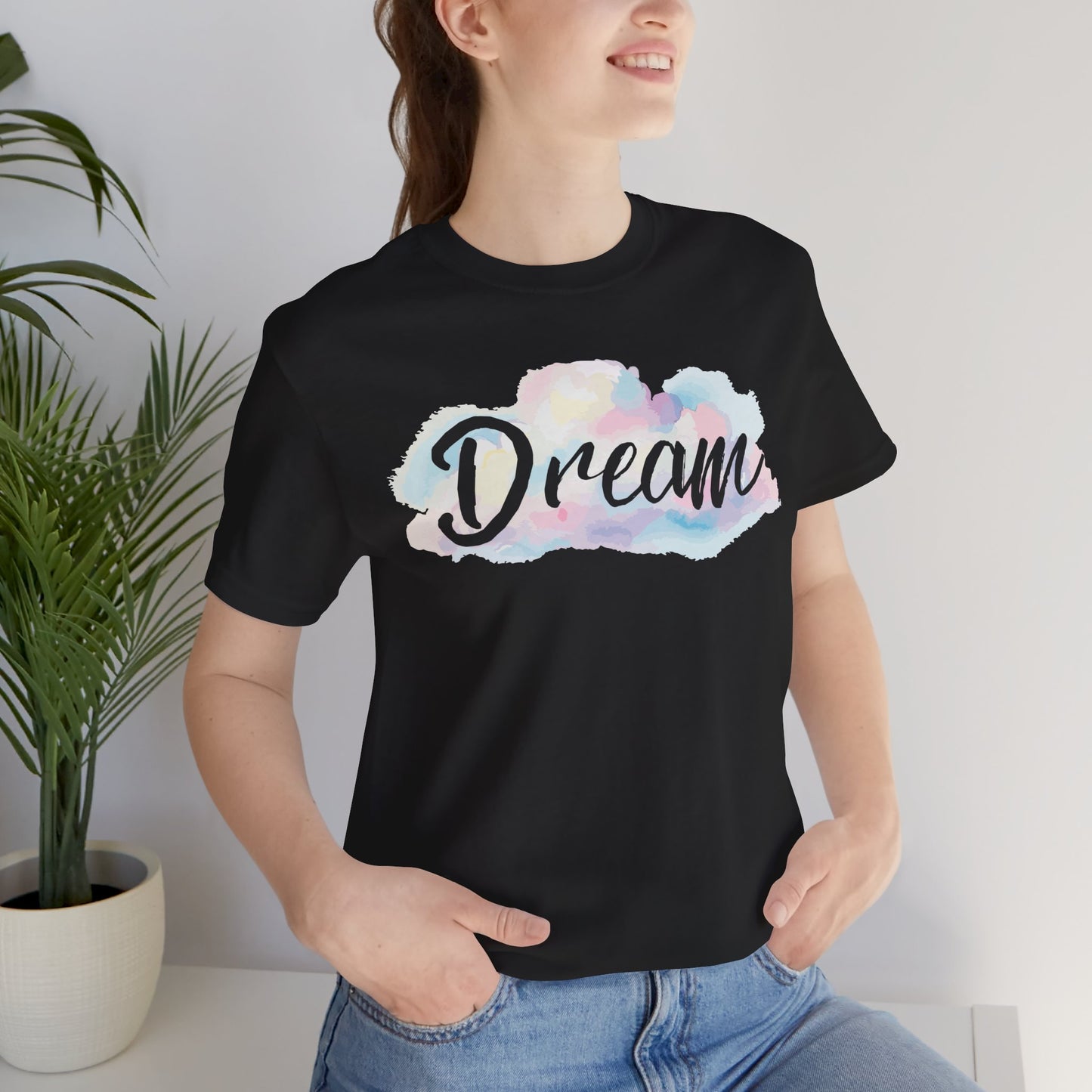 Dream Graphic Tee for Women – Inspirational Cloud Design Black Shirt