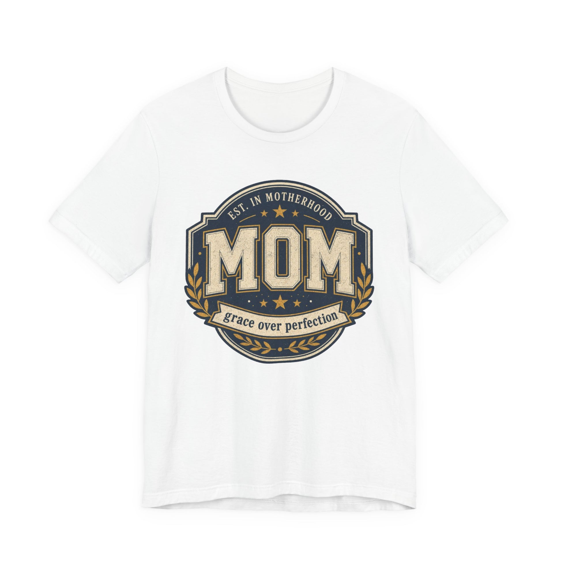 Mom Vintage Emblem Tee — "Grace Over Perfection" Mother's Day Shirt - Pearl & Wings