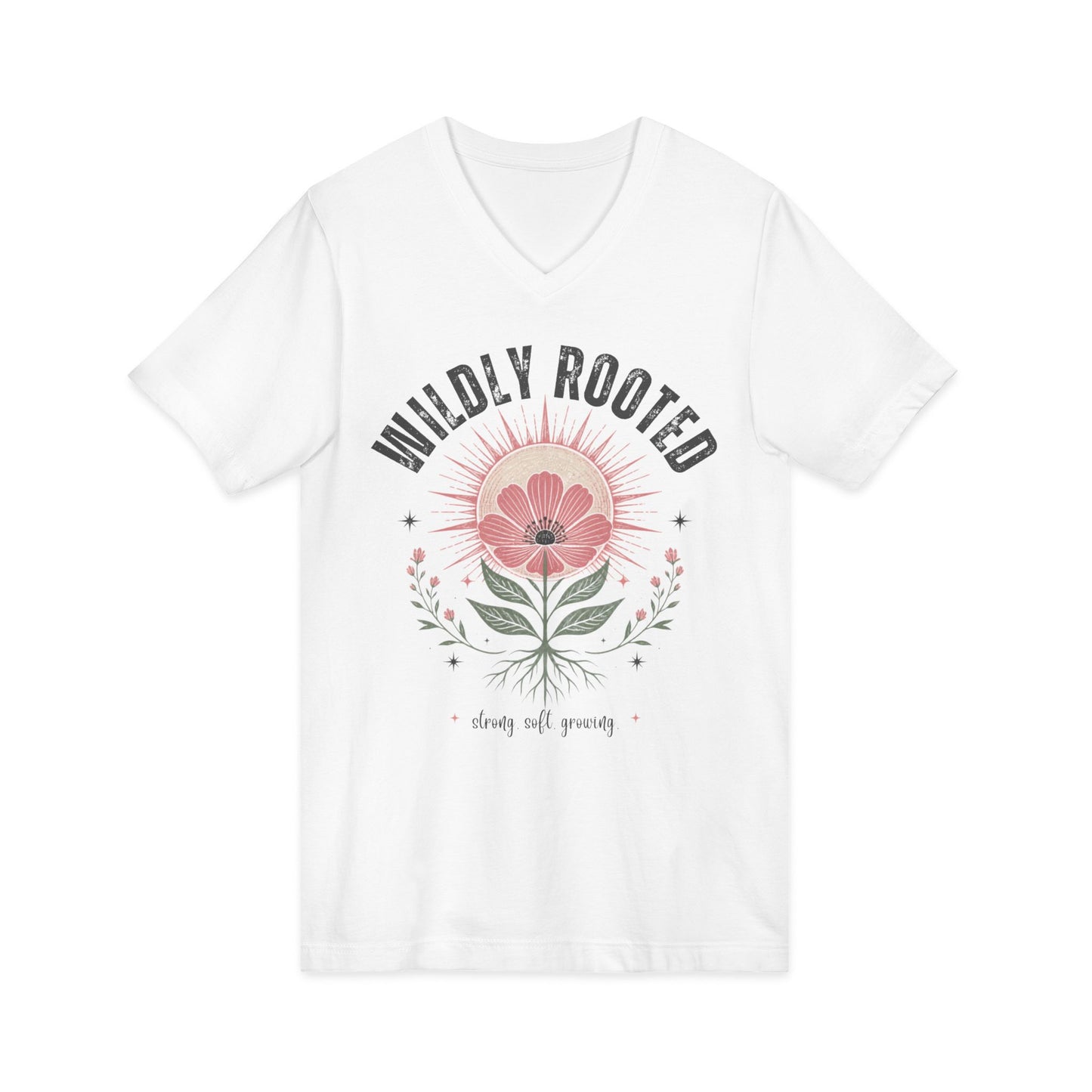 Wildly Rooted – Strong, Soft, Growing Floral V-Neck Graphic Tee