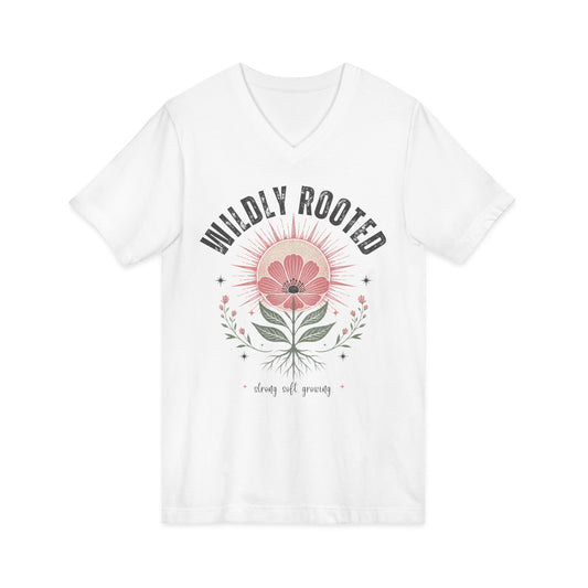 Wildly Rooted – Strong, Soft, Growing Floral V-Neck Graphic Tee