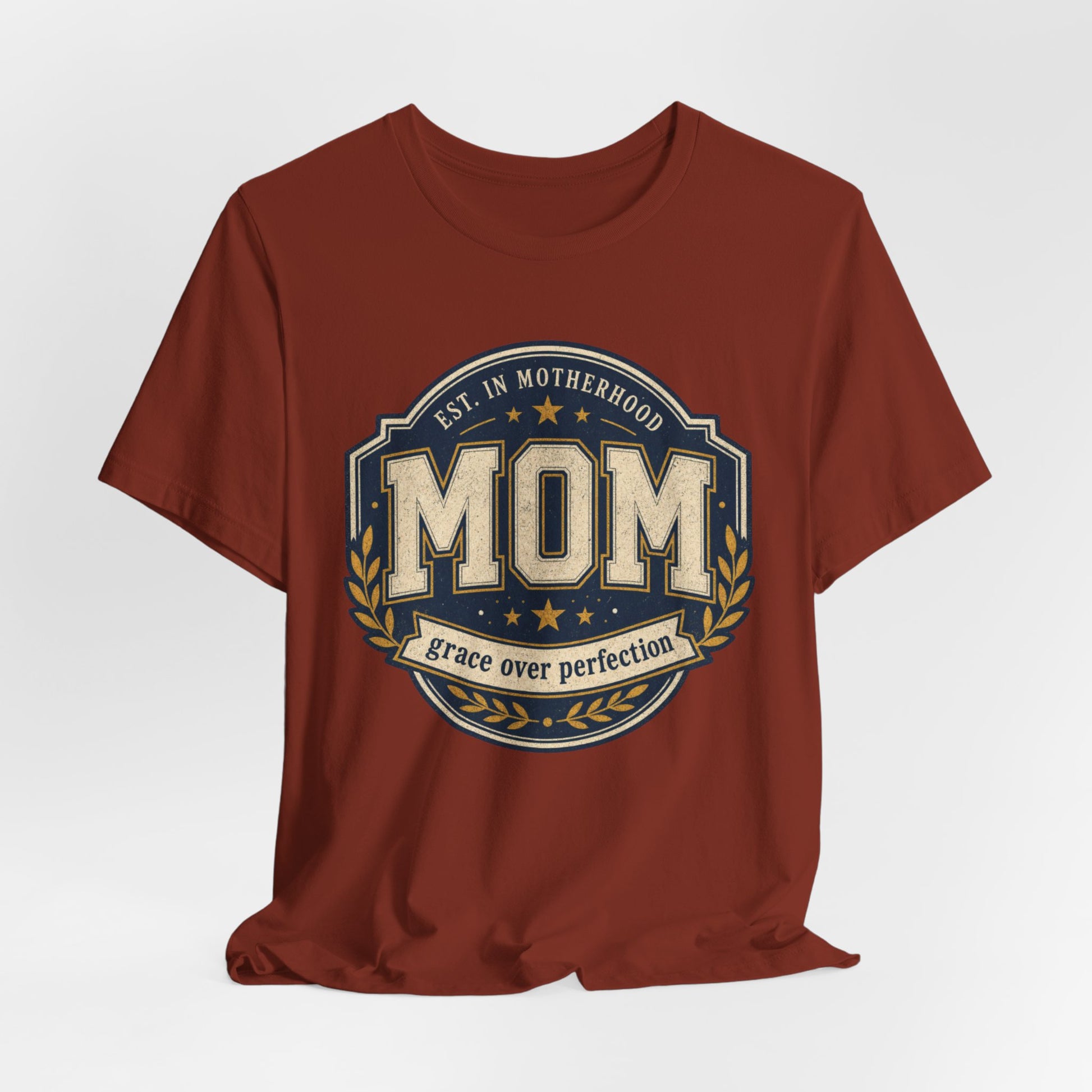 Mom Vintage Emblem Tee — "Grace Over Perfection" Mother's Day Shirt - Pearl & Wings