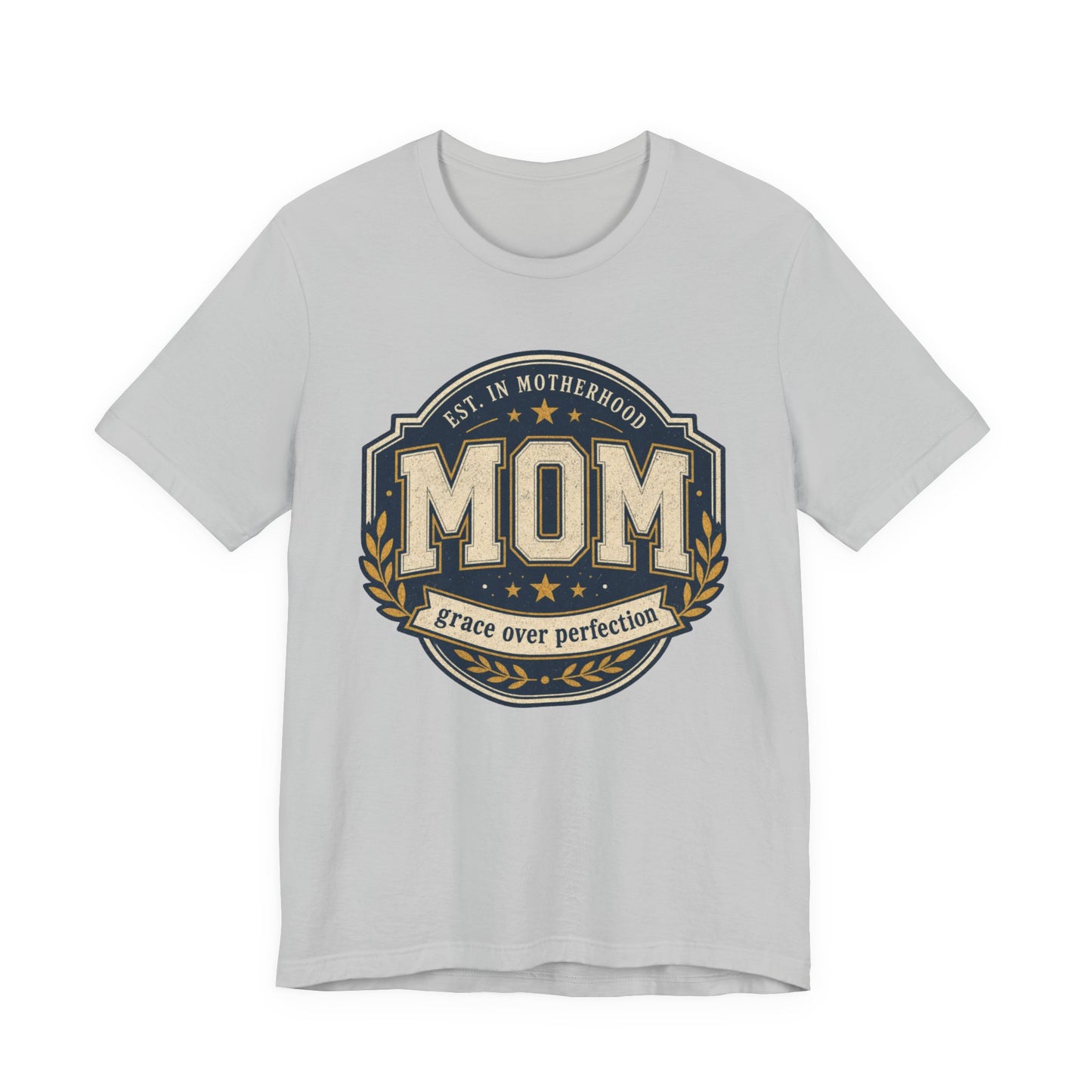 Mom Vintage Emblem Tee — "Grace Over Perfection" Mother's Day Shirt - Pearl & Wings