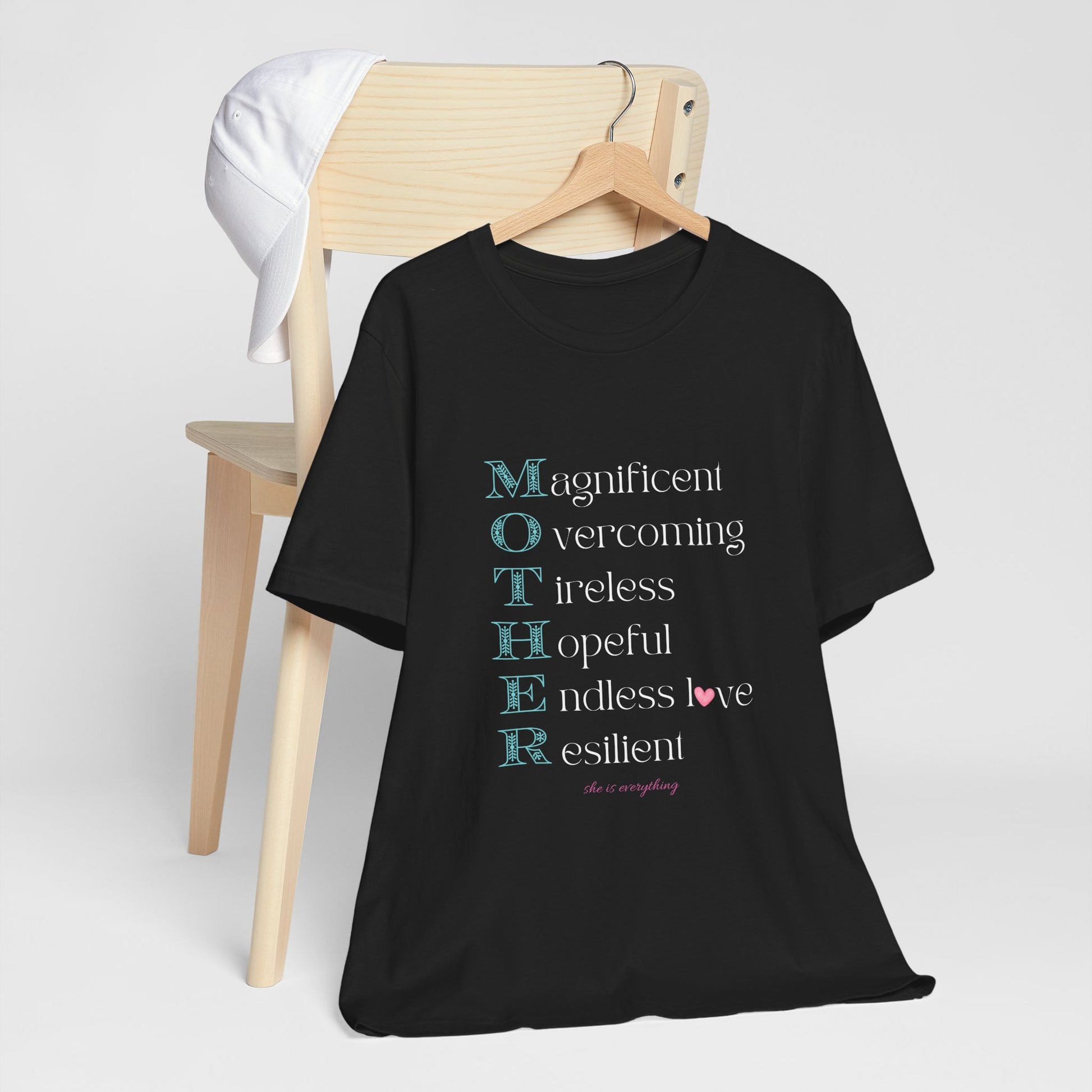 MOTHER Acrostic Inspirational Women’s Graphic Tee | Empowerment Shirt - Black - Pearl & Wings
