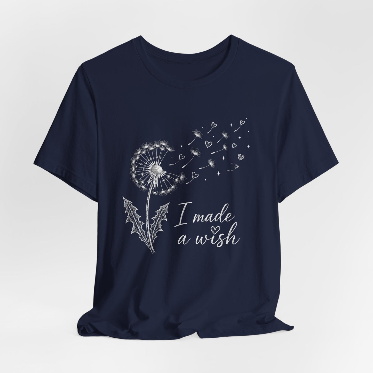 “I Made a Wish” Dandelion Heart Graphic Tee – Black Shirt - Pearl & Wings