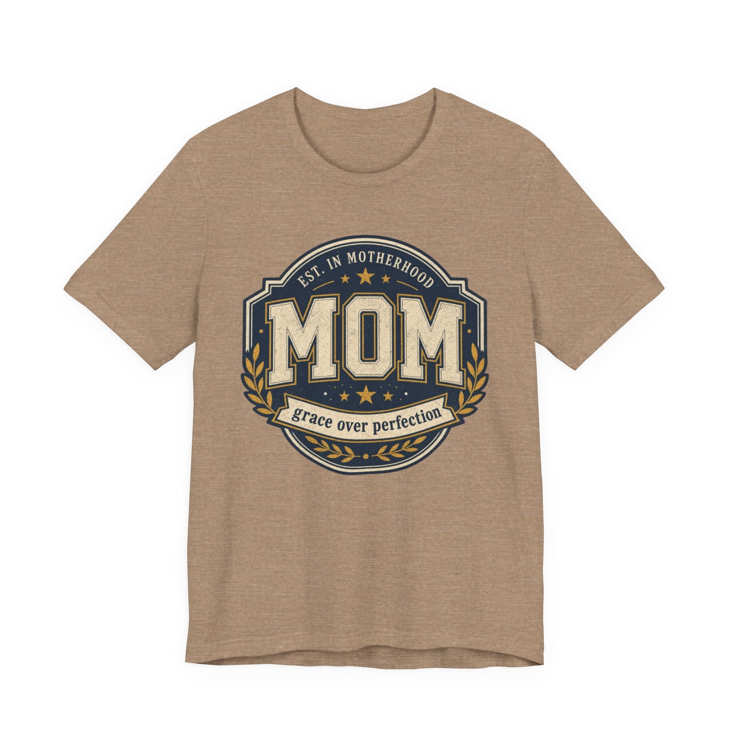 Mom Vintage Emblem Tee — "Grace Over Perfection" Mother's Day Shirt - Pearl & Wings
