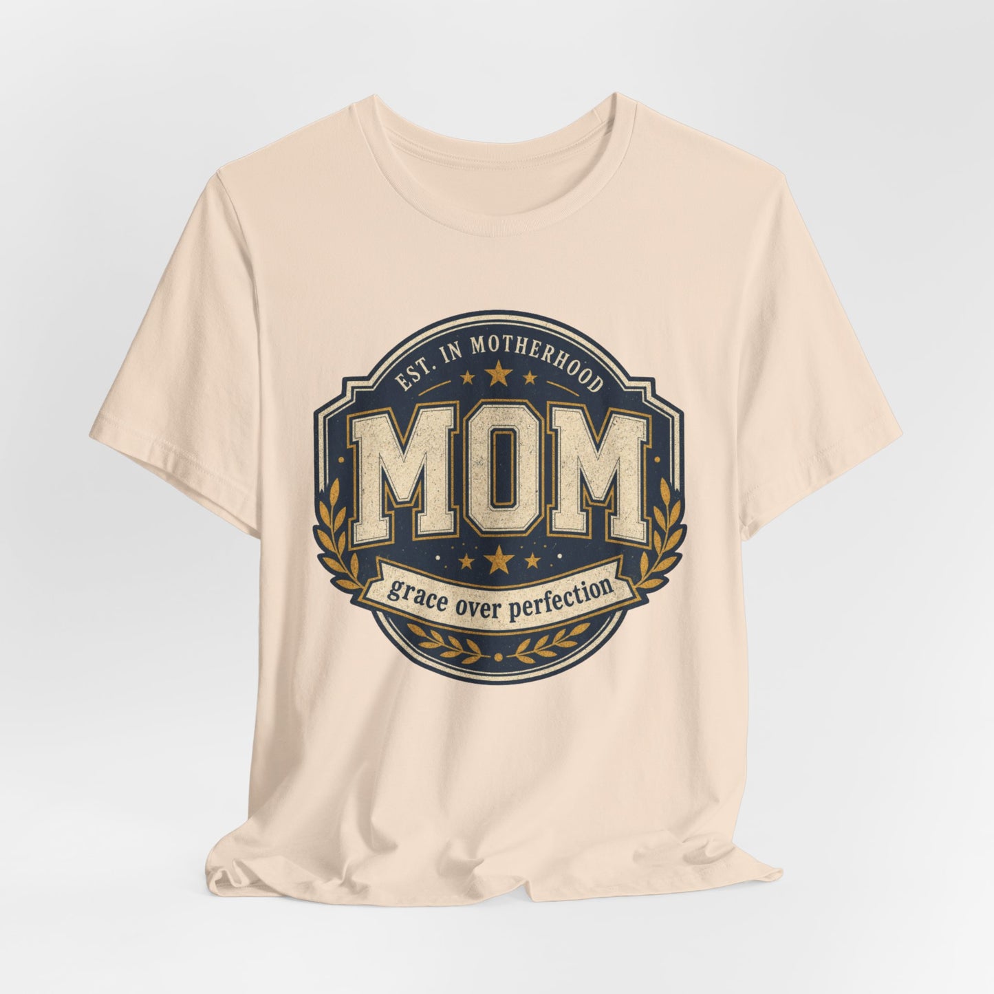 Mom Vintage Emblem Tee — "Grace Over Perfection" Mother's Day Shirt - Pearl & Wings