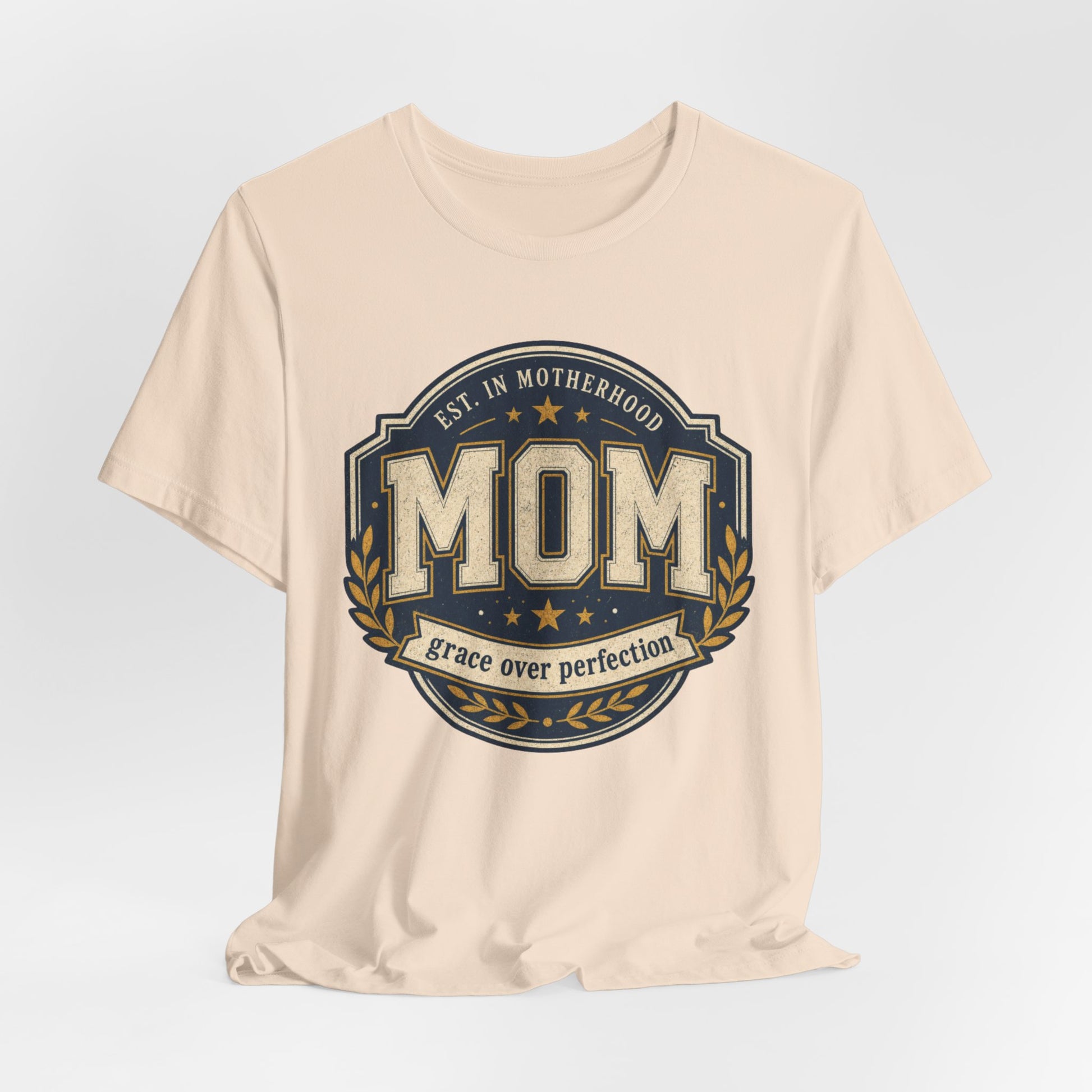 Mom Vintage Emblem Tee — "Grace Over Perfection" Mother's Day Shirt - Pearl & Wings