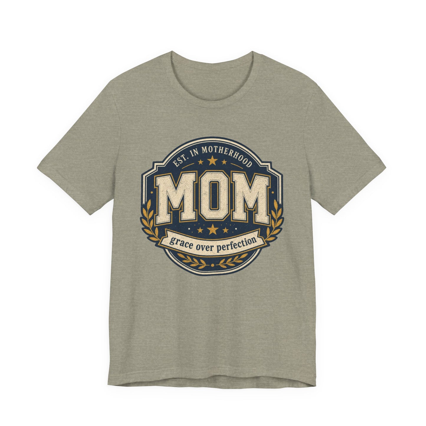 Mom Vintage Emblem Tee — "Grace Over Perfection" Mother's Day Shirt - Pearl & Wings