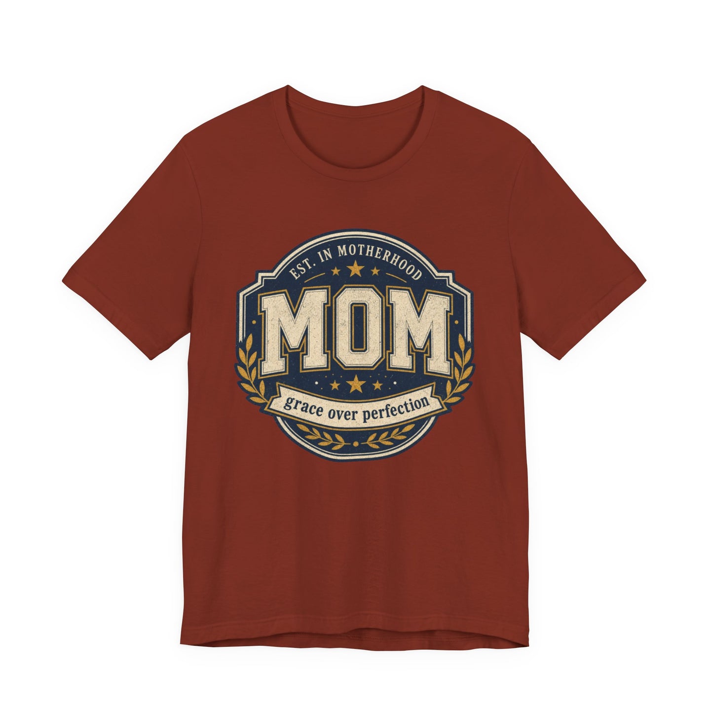 Mom Vintage Emblem Tee — "Grace Over Perfection" Mother's Day Shirt - Pearl & Wings