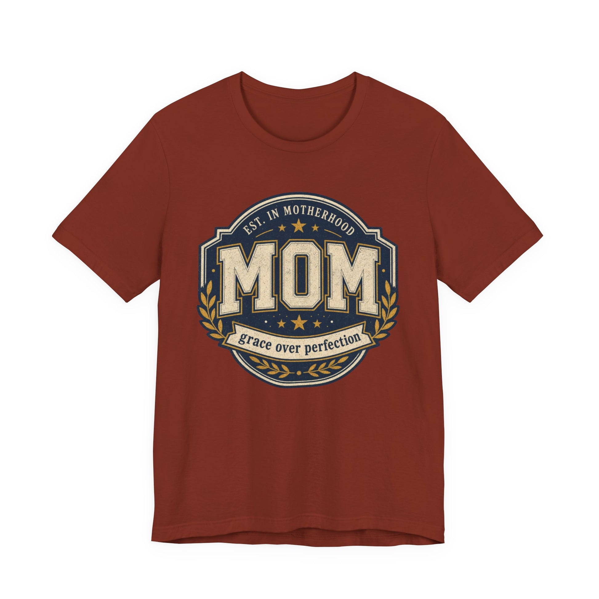 Mom Vintage Emblem Tee — "Grace Over Perfection" Mother's Day Shirt - Pearl & Wings