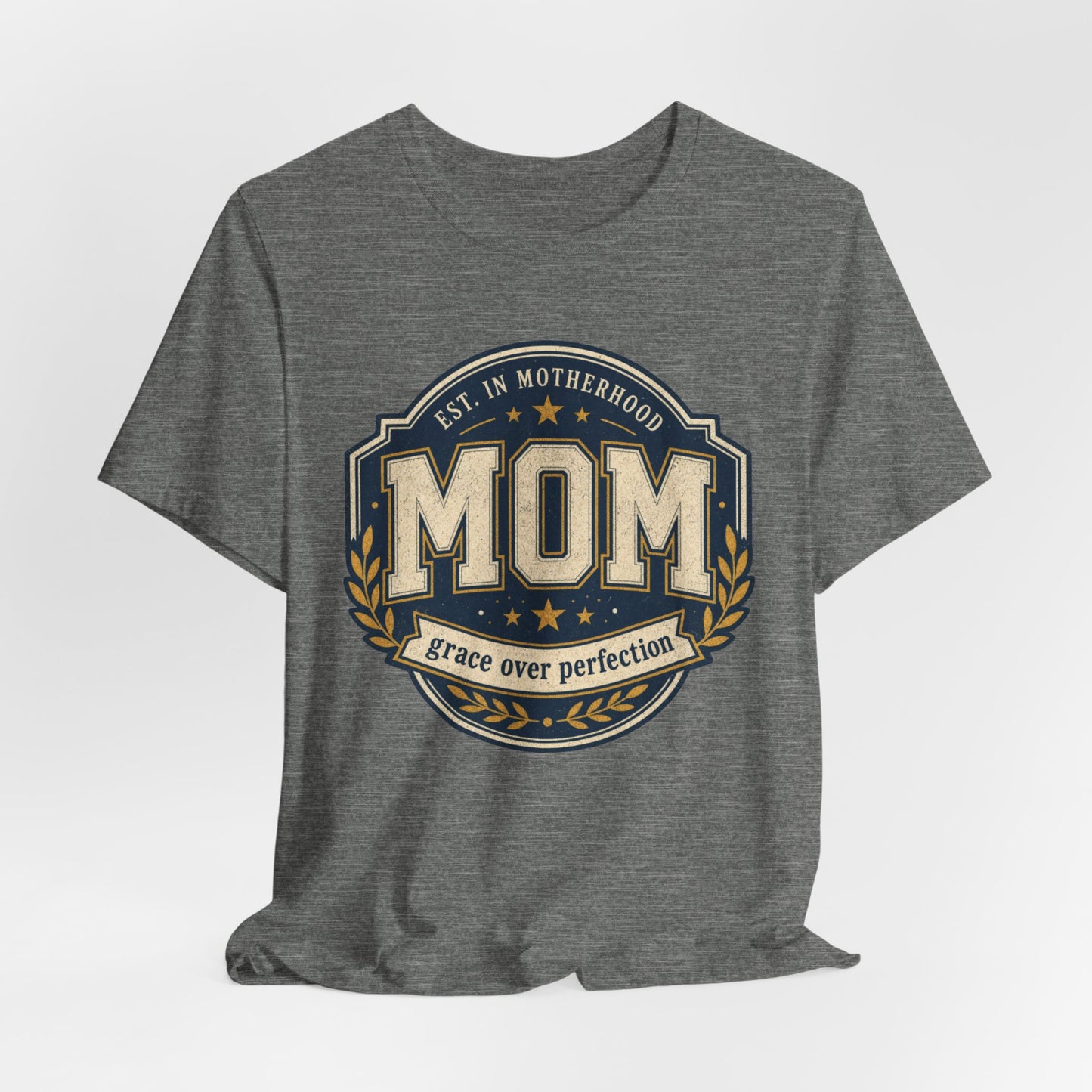 Mom Vintage Emblem Tee — "Grace Over Perfection" Mother's Day Shirt - Pearl & Wings