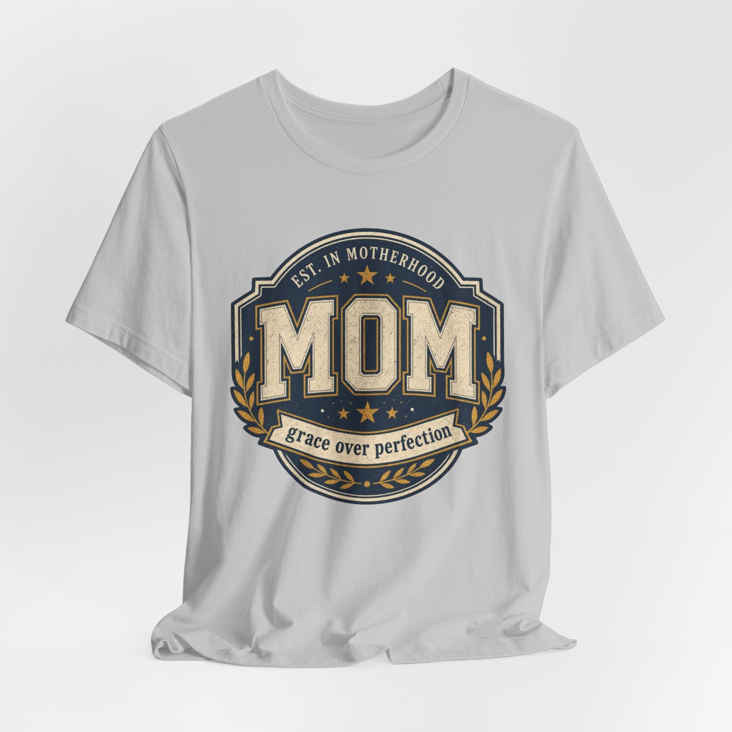 Mom Vintage Emblem Tee — "Grace Over Perfection" Mother's Day Shirt - Pearl & Wings