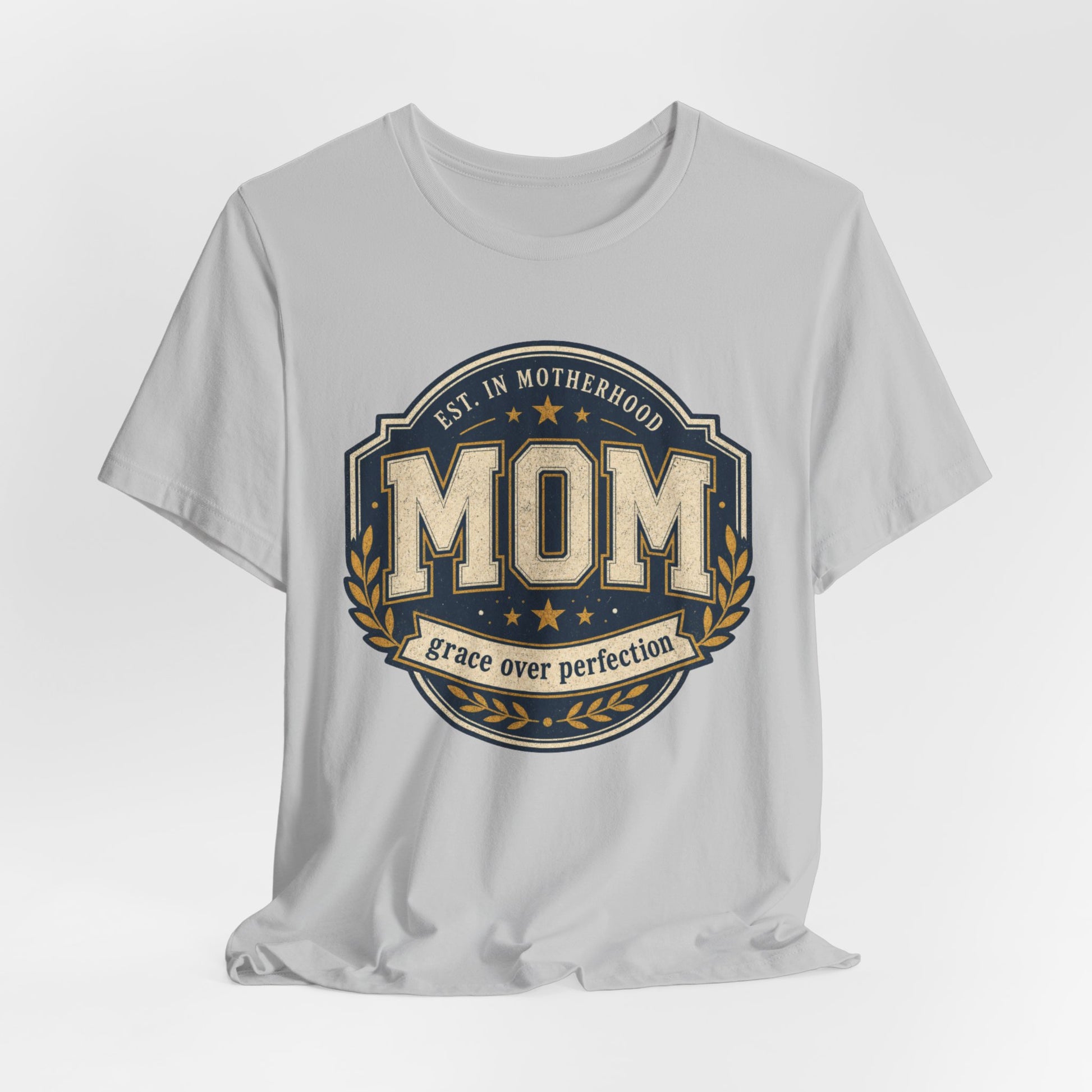 Mom Vintage Emblem Tee — "Grace Over Perfection" Mother's Day Shirt - Pearl & Wings