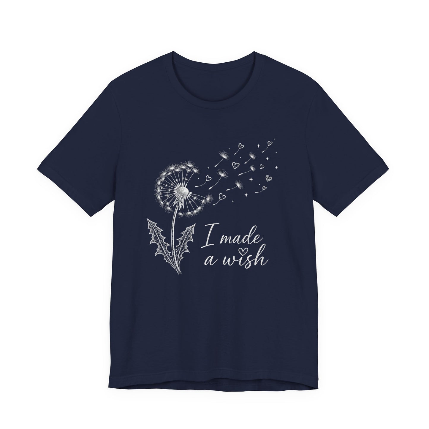 “I Made a Wish” Dandelion Heart Graphic Tee – Black Shirt - Pearl & Wings