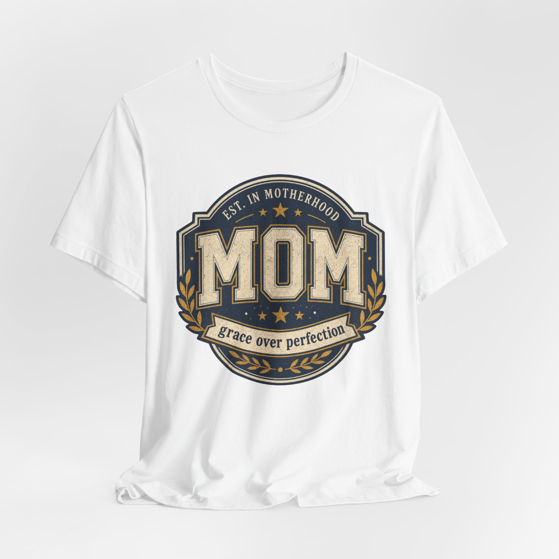 Mom Vintage Emblem Tee — "Grace Over Perfection" Mother's Day Shirt - Pearl & Wings