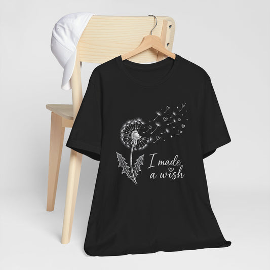 “I Made a Wish” Dandelion Heart Graphic Tee – Black Shirt - Black - Pearl & Wings
