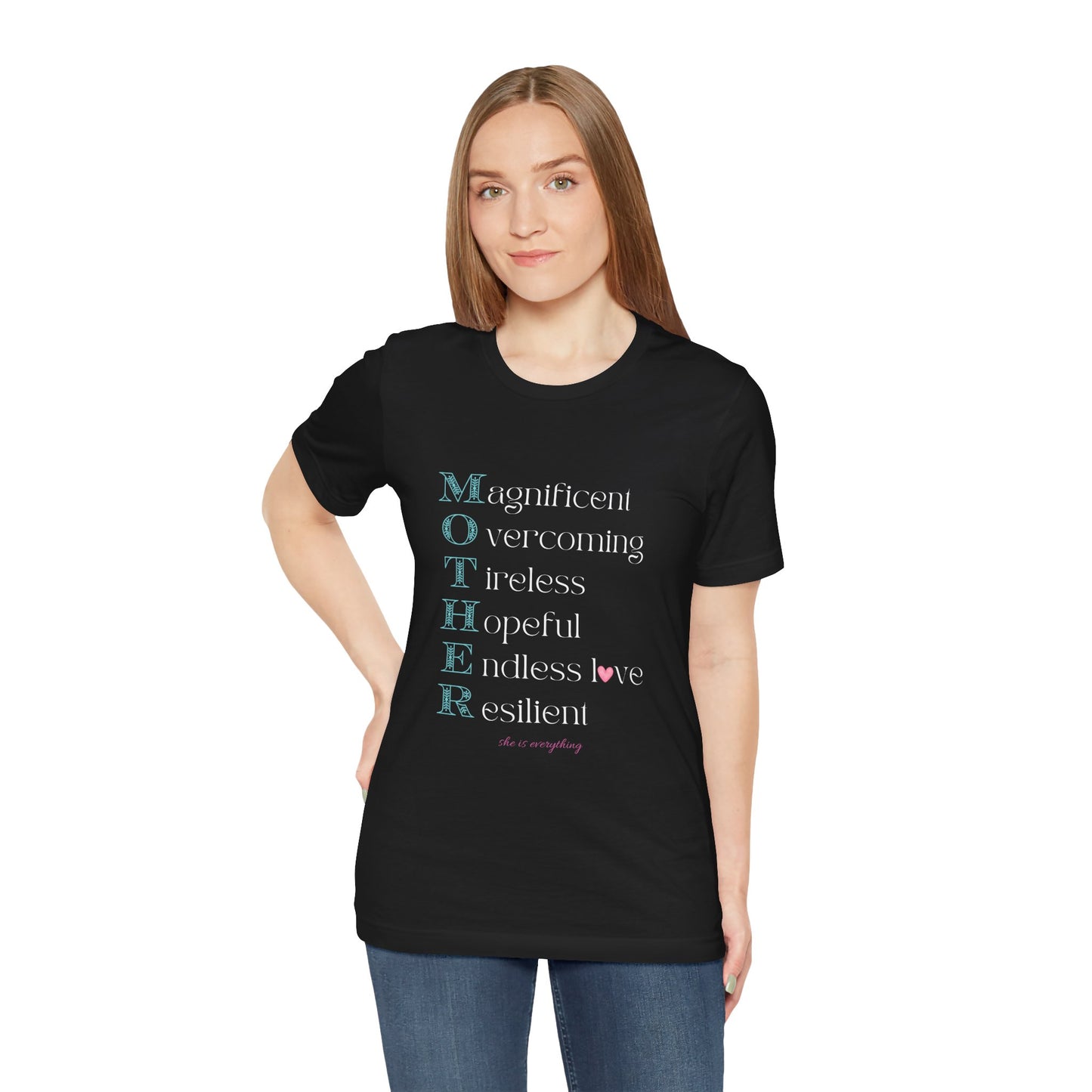 MOTHER Acrostic Inspirational Women’s Graphic Tee | Empowerment Shirt - Pearl & Wings