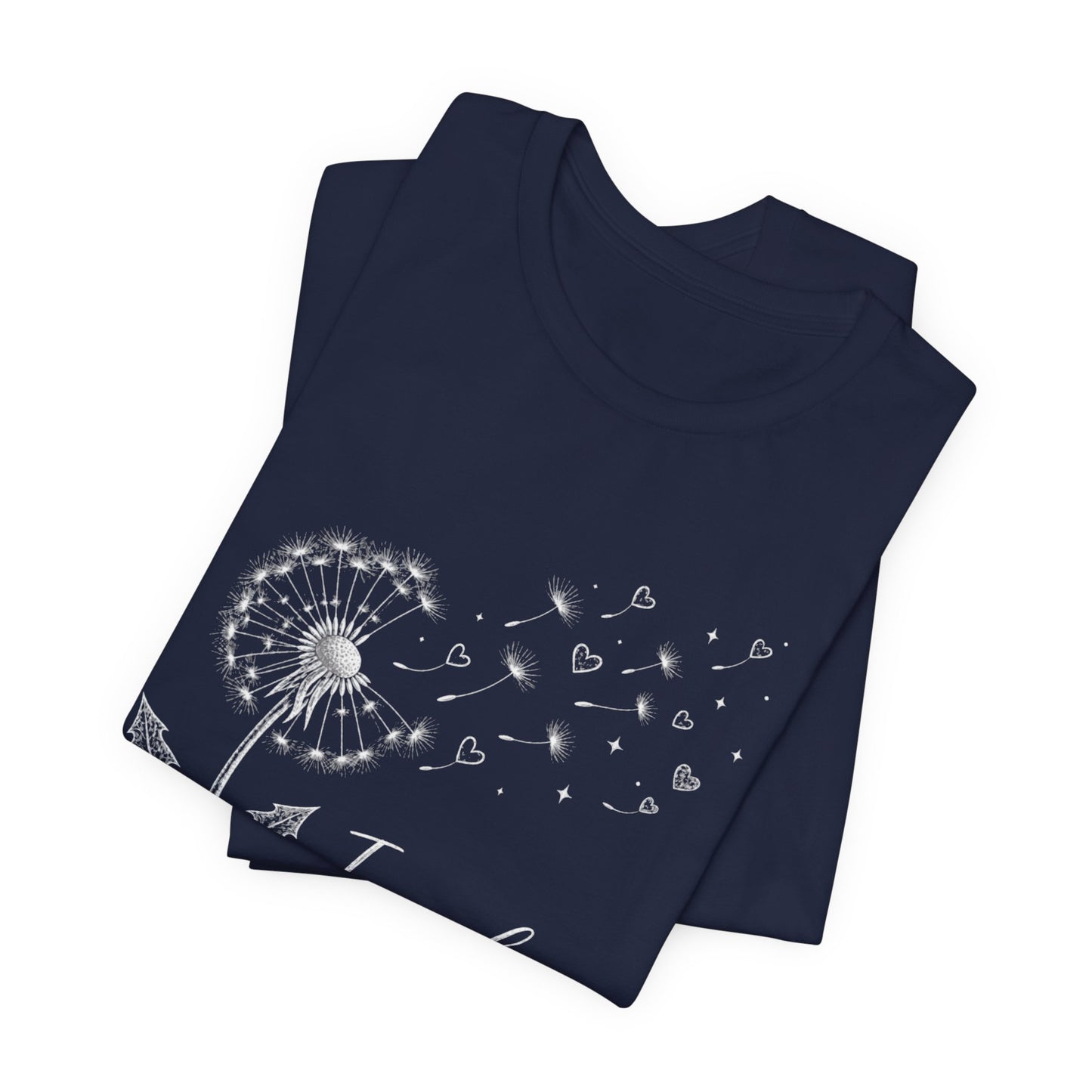 “I Made a Wish” Dandelion Heart Graphic Tee – Black Shirt - Pearl & Wings