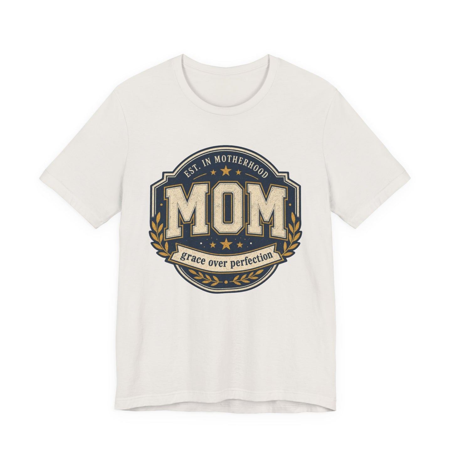 Mom Vintage Emblem Tee — "Grace Over Perfection" Mother's Day Shirt - Pearl & Wings