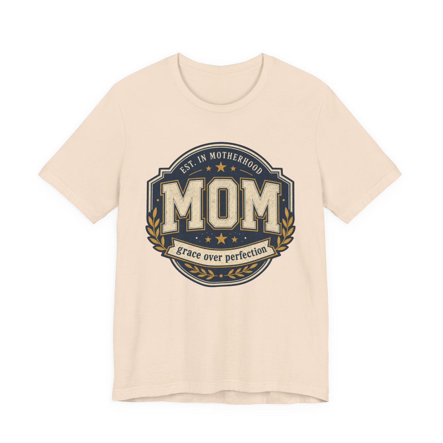 Mom Vintage Emblem Tee — "Grace Over Perfection" Mother's Day Shirt - Pearl & Wings