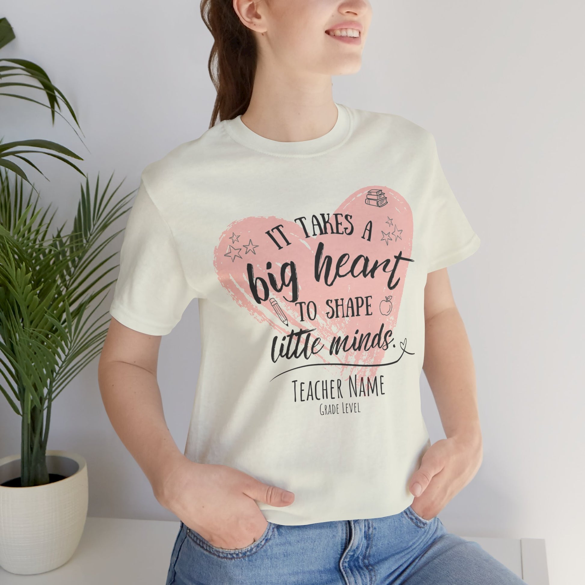 Personalized Teacher Shirt | It Takes a Big Heart to Shape Little Minds - Pearl & Wings