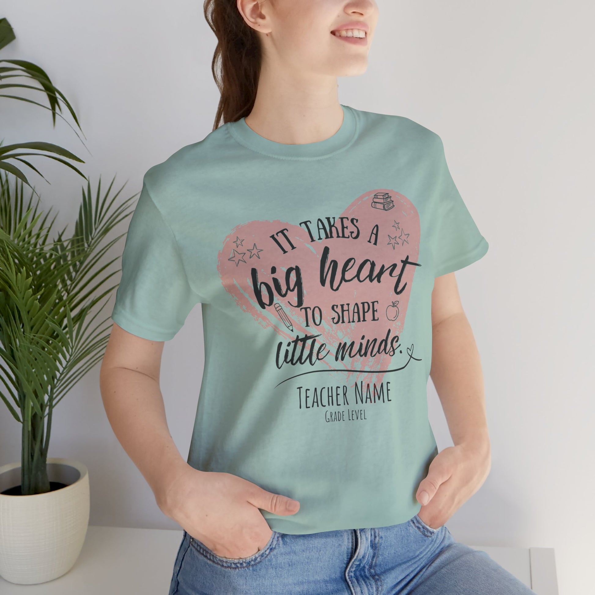 Personalized Teacher Shirt | It Takes a Big Heart to Shape Little Minds - Pearl & Wings