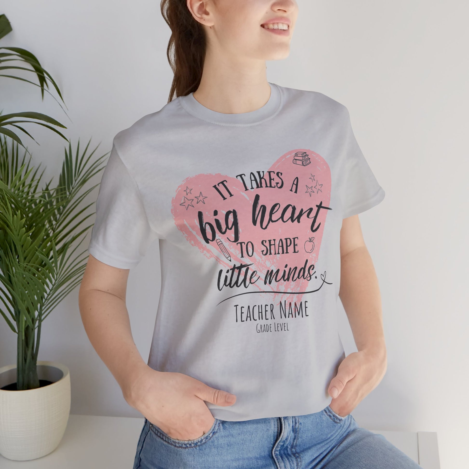 Personalized Teacher Shirt | It Takes a Big Heart to Shape Little Minds - Pearl & Wings