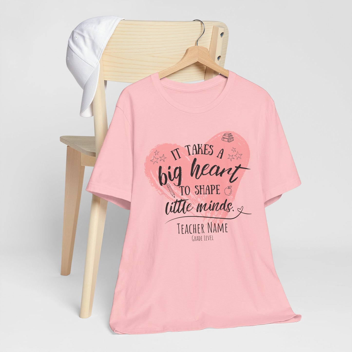Personalized Teacher Shirt | It Takes a Big Heart to Shape Little Minds - Pink - Pearl & Wings