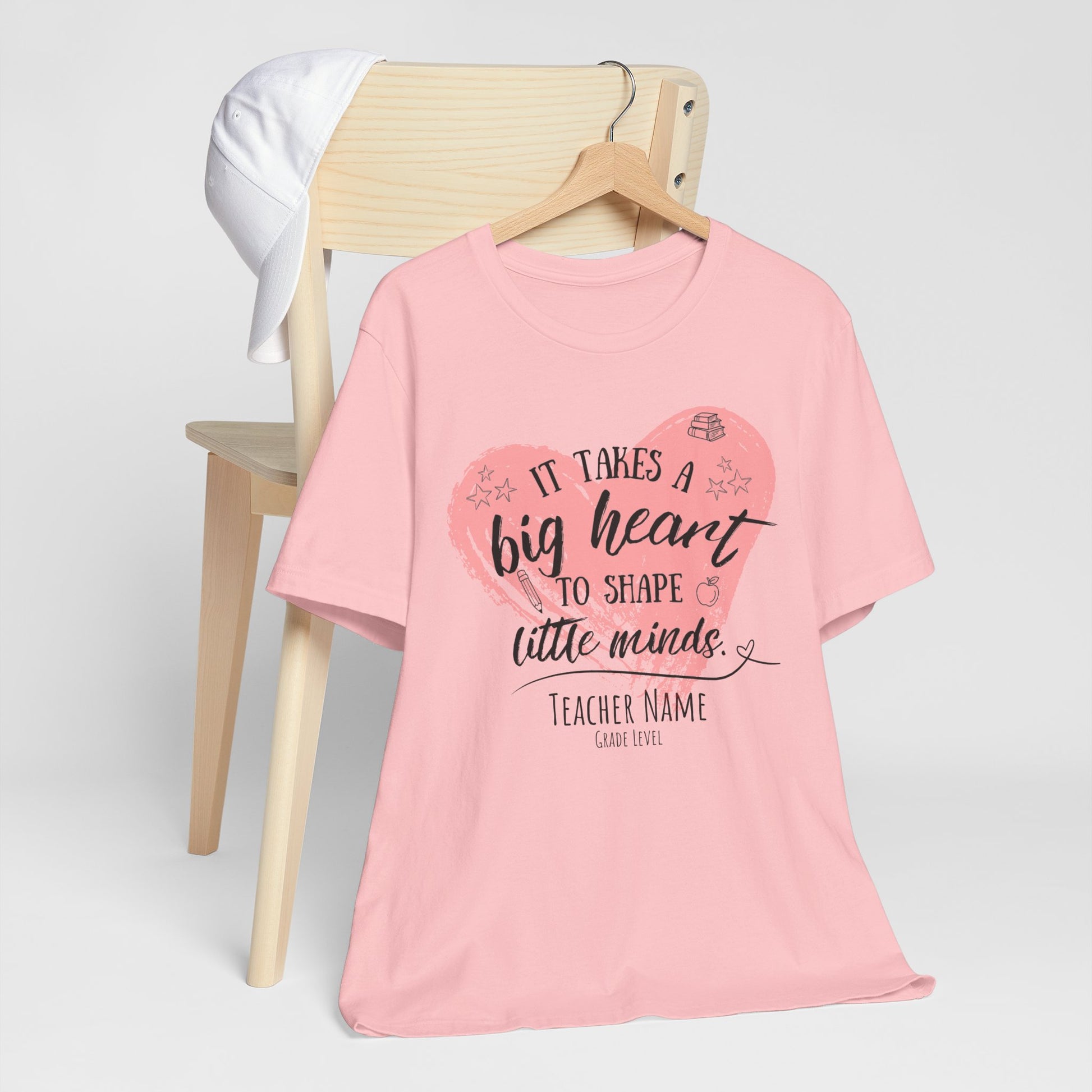 Personalized Teacher Shirt | It Takes a Big Heart to Shape Little Minds - Pink - Pearl & Wings