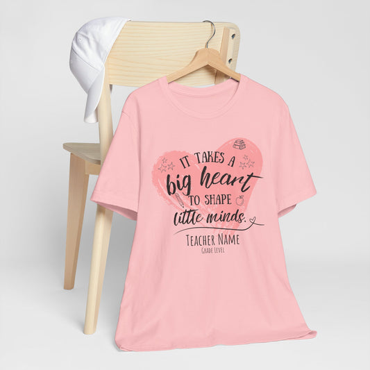 Personalized Teacher Shirt | It Takes a Big Heart to Shape Little Minds - Pink - Pearl & Wings