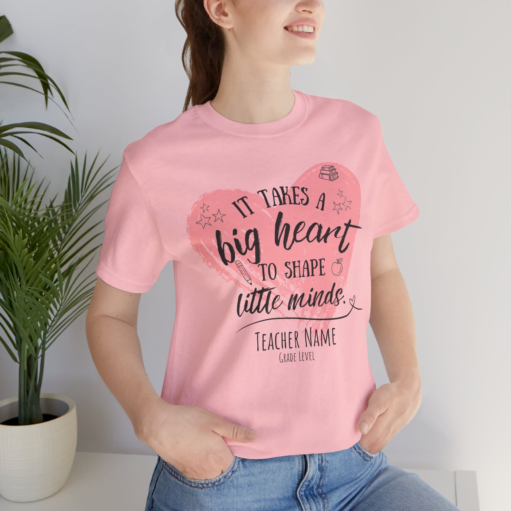 Personalized Teacher Shirt | It Takes a Big Heart to Shape Little Minds - Pearl & Wings