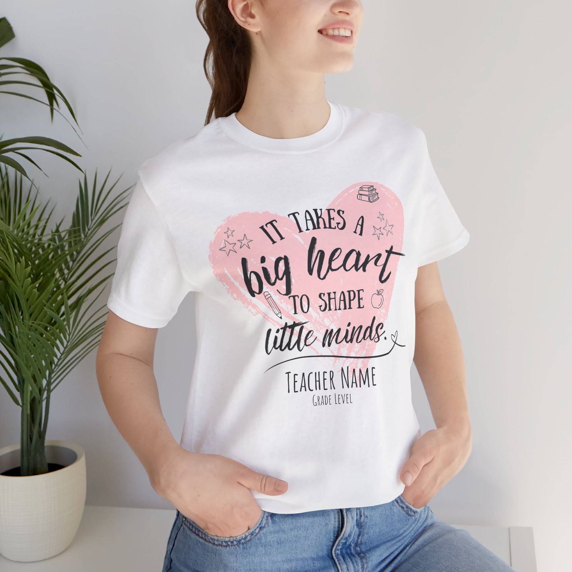 Personalized Teacher Shirt | It Takes a Big Heart to Shape Little Minds - Pearl & Wings