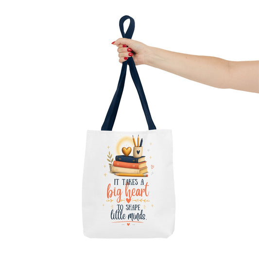 It Takes a Big Heart to Shape Little Minds Teacher Tote Bag - Navy - Pearl & Wings